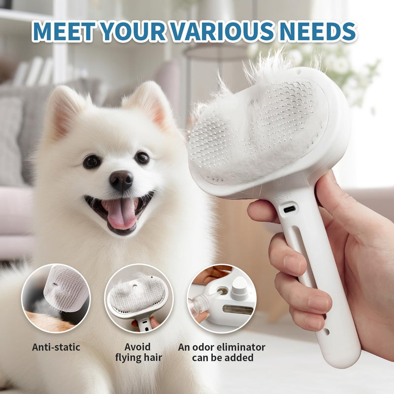 3 in 1 Cat Steam Brush&Pet Hair Removal Glove, Pet Steam Brush for Cat&Dog Long Short Haired,Water Mist Spray Brushes with Release Button,Animal Fur Removal Tool,Reusable Quick De-Shedding Gloves - PawsPlanet Australia