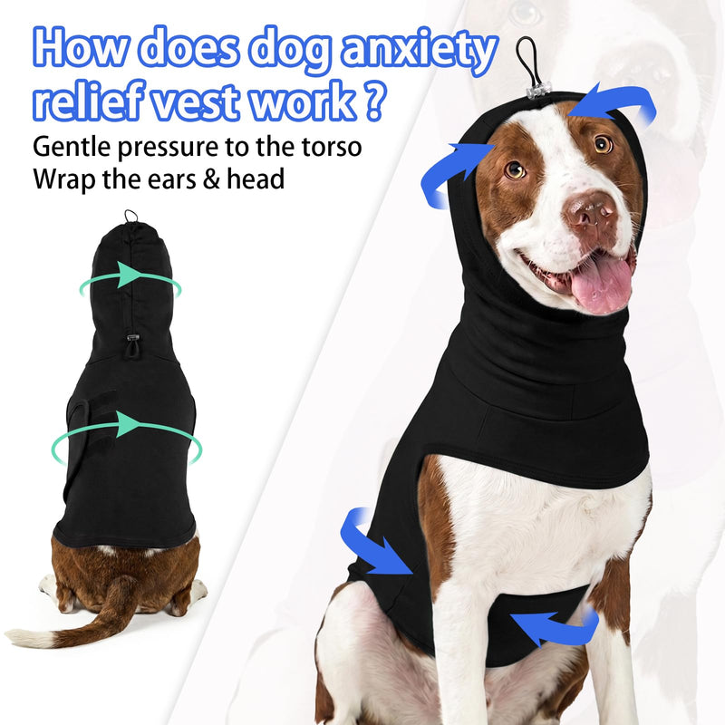 MIGOHI Small Dog Anxiety Vest | Dog Calming Vest for Small Dogs,Comfort Anxiety Shirt for Dogs,Pet Anxiety Jacket with Ear Cover for Fireworks,Thunderstorm,Separation,Loud Noise,Black,S