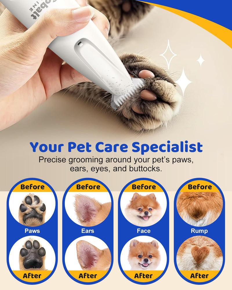 Dog Paw Trimmer with LED Light, 35 dB Low Noise Waterproof Rechargeable Pet Paw Trimmer for Pet Paws, Ears, Rump, Face, Eyes (White) White - PawsPlanet Australia