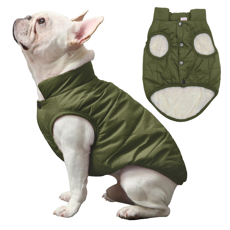 2 Layers Fleece Lined Warm Dog Jacket for Puppy Winter Cold Weather,Soft Windproof Small Dog Coat,Green M Medium (Pack of 1) Green