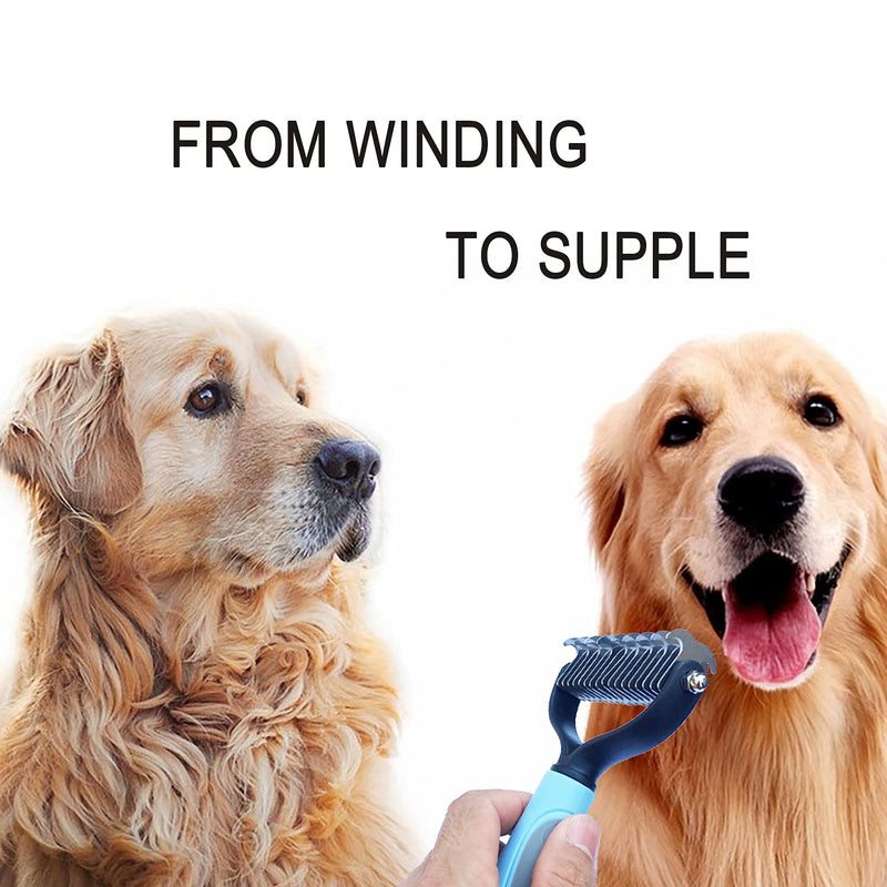 Double Sided Undercoat Rake Comb - Pet Grooming Tool for Dog and Cat Shedding and Dematting, Flea Comb Set (Blue/16 tooth) Blue/16 tooth