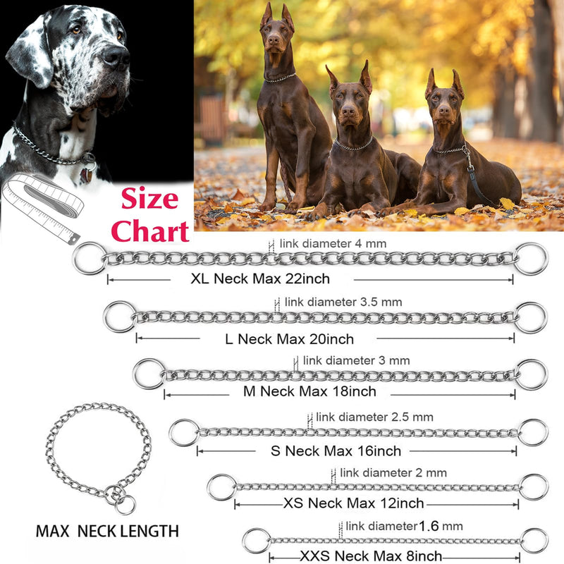 Metal Chain Dog Collar, Slip Link Heavy Duty Dog Collar Training Puppy Collars for XXS XS Small Medium Large Dogs, Silver XS XS(Max 12inch)D2.0mm - PawsPlanet Australia