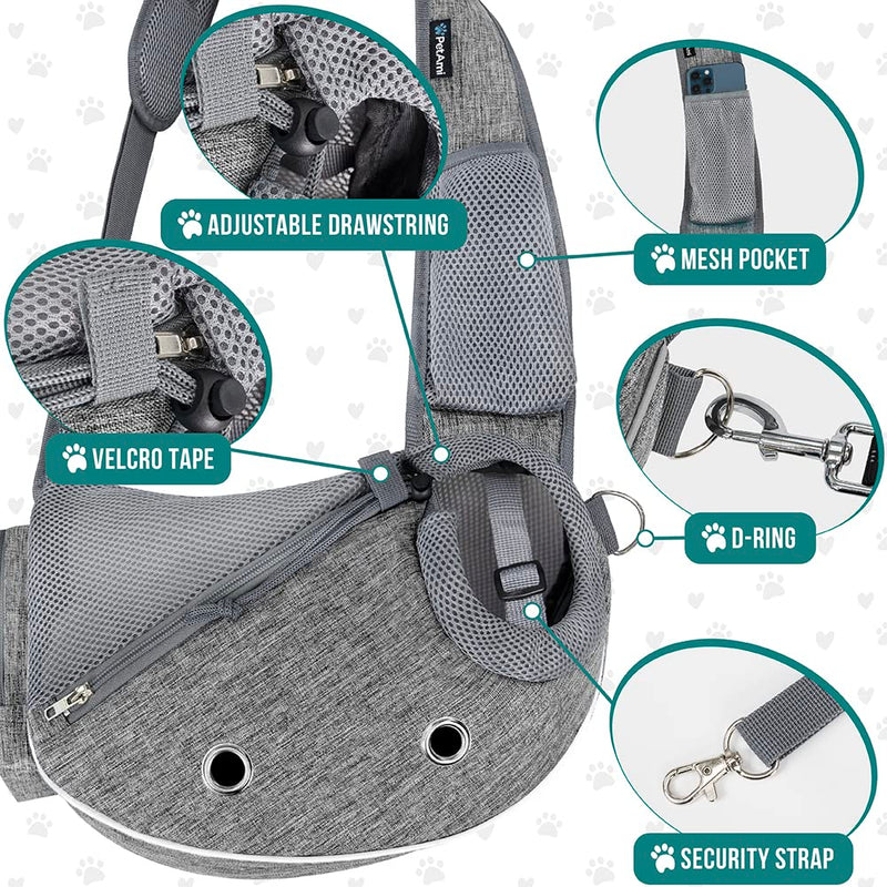 PetAmi Dog Sling Carrier for Small Dogs, Puppy Carrier Sling Purse, Dog Bags for Traveling, Carrying Bag to Wear Medium Cat, Adjustable Crossbody Pet Sling Travel, Poop Bag Dispenser, Max 5 lbs, Gray Small - up to 5 lbs - PawsPlanet Australia