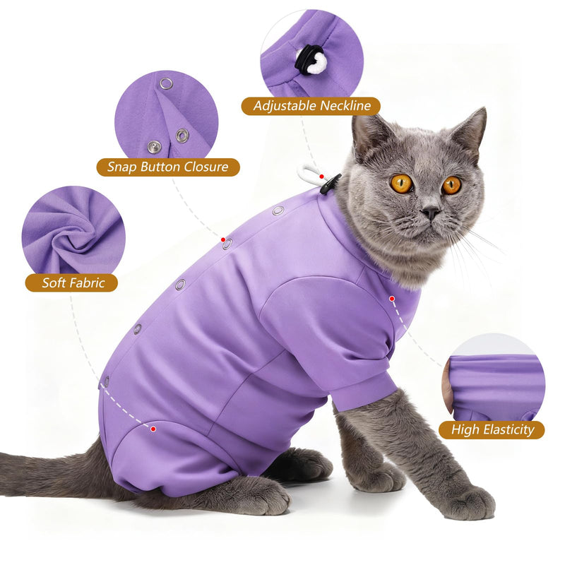 Dotoner Cat Recovery Suit After Surgery Spay Recovery Suit for Female Cats Soft Protective Clothing E-Collar Alternative for Wound Care Post Surgery Apparel(Purple-L) Large Purple