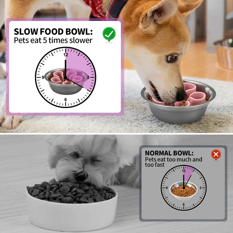 Slow Feeder Dog Bowls Insert, Bestalk Soft Silicone Slow Eating Dog Bowl Insert with Suction Cups for Small, Medium and Large Dogs(Pink, M) Pink - PawsPlanet Australia