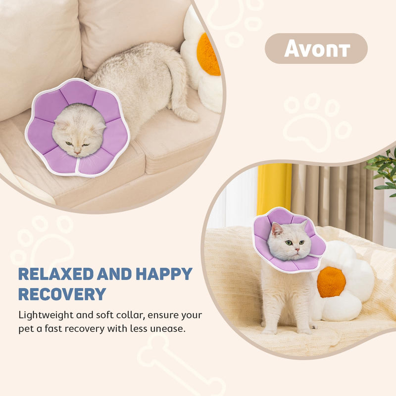 Avont Adjustable Cat Recovery Cone Collar Bundle with Breathable Cat Recovery Suit for Post-Surgery -S