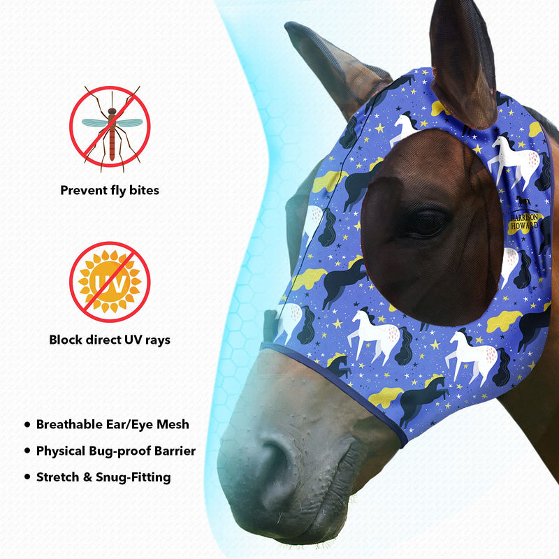 Harrison Howard Super Comfort Stretchy Fly Mask Large Eye Space with UV Protection Soft on Skin with Breathability