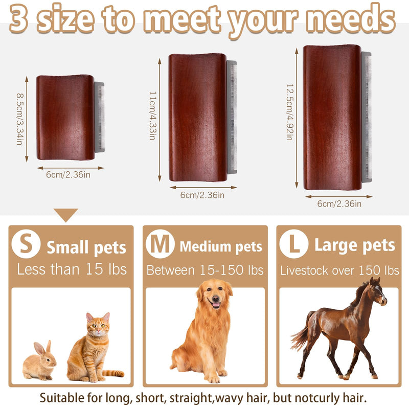 Wooden Dog Brush for Shedding, Deshedding Grooming Tool for Dogs Cats & Horses, Comb Removes Loose Dirt for Pets (Brown, S) Brown