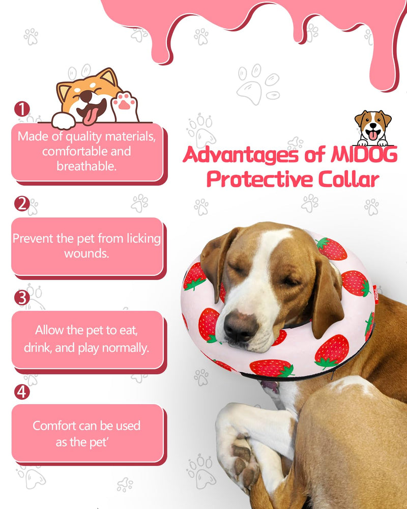 Dog Cone Collar for Small Medium Large Dogs for After Surgery, Pet Inflatable Neck Donut Collar Soft Protective Recovery Cone for Dogs and Cats - Alternative E Collar Does Not Block Vision - Pink,XL Strawberry X-Large(Neck:18"-24")