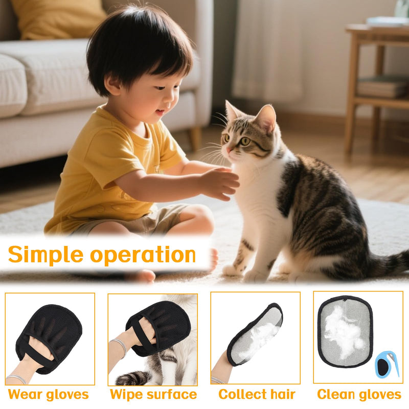 BOXOB 2pcs Five Fingers Pet Hair Removal Gloves, Double Sided Cat & Dog Grooming Cleaner Mitt Tool with Detangling Knife Reusable Electrostatic Pet Hair Remover Shedding for Couch Furniture Carpet - PawsPlanet Australia