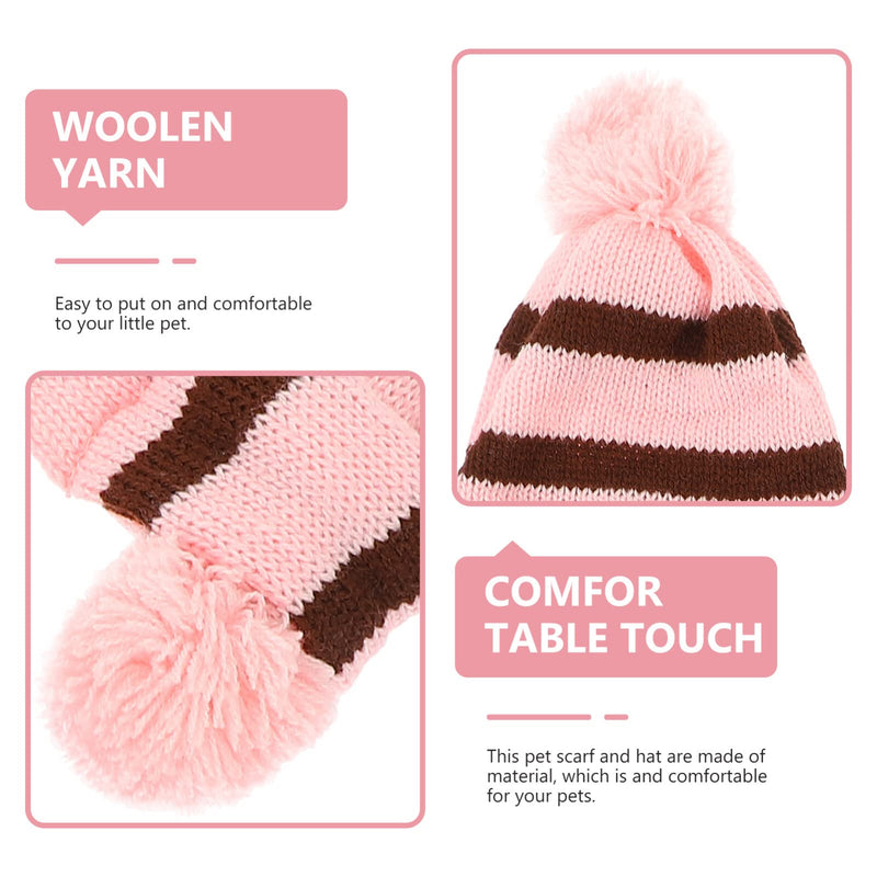 POPETPOP Knitted Winter Dog Scarf Hat Set - Winter Warm Caps Neck Warmer Knitted Scarf Hat Leg Warmers Knitted Hat for Dogs Pink M - PawsPlanet Australia