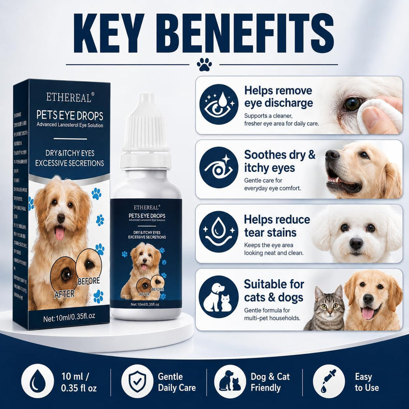 Cataract Drops for Dogs, Dog Eye Drops, Effective Dog Eye Infection Treatment Dog Eye Cleaner Cataract Eye Drops, Improve Vision Clarity, Relieve Red Eyes & Allergy Symptoms(2 x 10 mL)