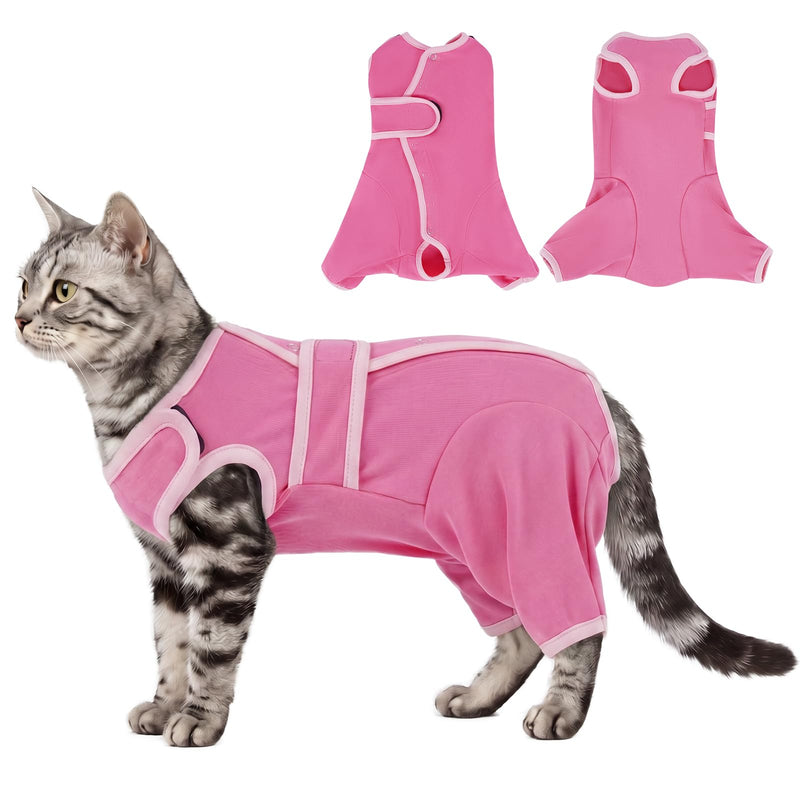 DENTRUN Cat Recovery Suit - Post-Surgery Onesie with Hind Legs, Snap Button Back, Easy On/Off, Prevents Licking & Wound Protection, Soft Breathable Fabric for Spay Neuter Abdominal Wounds Pink Medium
