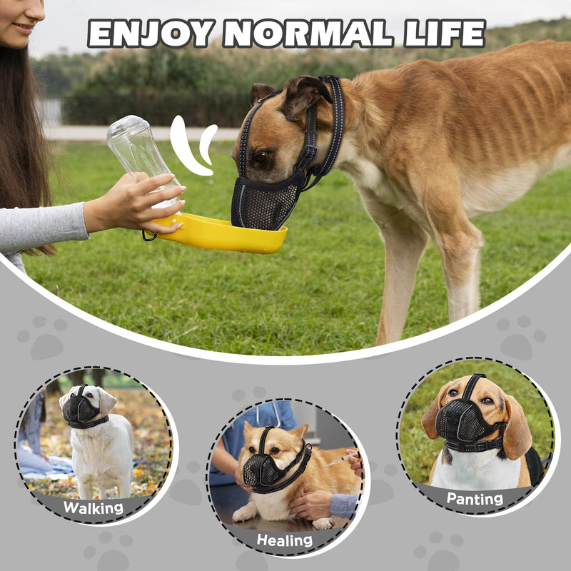 Dog Muzzle,Mesh Soft Muzzle for Small Medium Large Sized Dogs, Breathable Reflective Adjustable Puppy Muzzles with Collar for Scavenging Grooming Biting Chewing,Allows Panting and Drinking Black Mesh L - PawsPlanet Australia