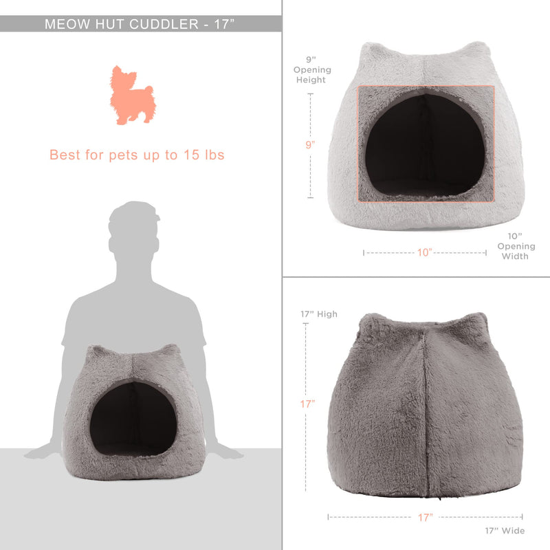 Best Friends by Sheri Meow Hut Fur Dome Pet Bed – Covered Cat Cave for Cats & Small Dogs up to 15 lbs, Faux Fur Hideaway with Water-Resistant Bottom, Machine Washable, Gray - PawsPlanet Australia