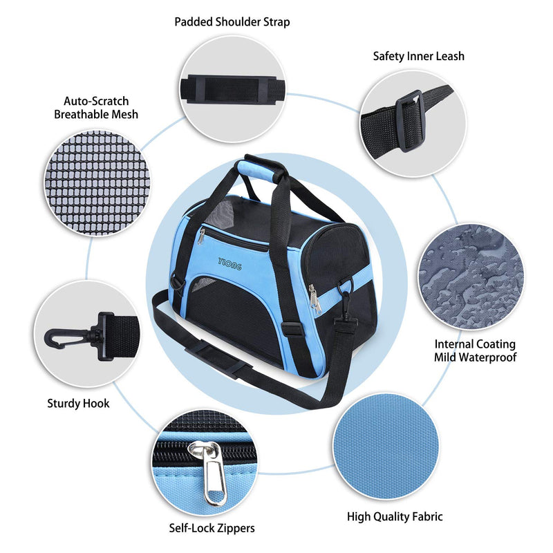 YLONG Airline Approved Pet Carrier,Soft-Sided Pet Travel Carrier for Cats Dogs Puppy Comfort Portable Foldable Pet Bag 17.5"L x 7.5"W x 11.0"H Blue - PawsPlanet Australia