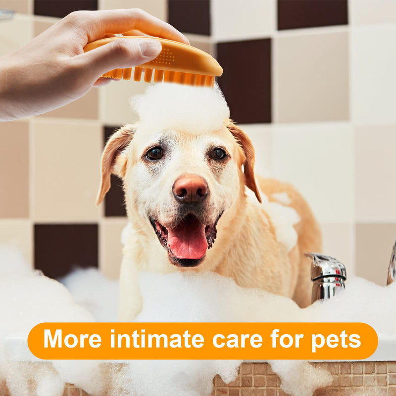 Eilin Pet Bath Brush Massage Brush Silicone Comb Dog Cat Massage Curry Brush Grooming Shower Brush for Shampooing Dogs Cats Small Animals with Short Long Hair Soft Rubber Bristles Washing Orange - PawsPlanet Australia