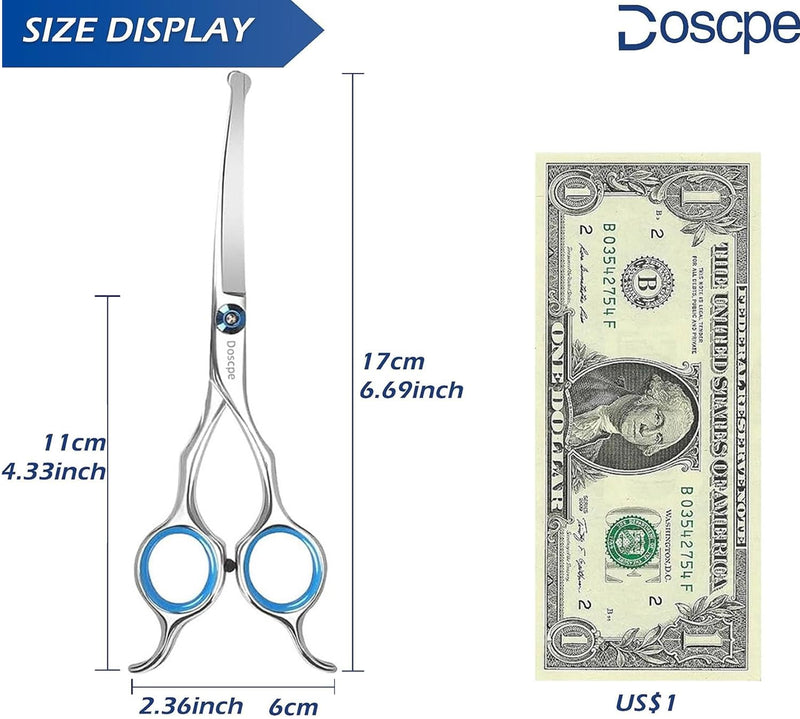 Curved Dog Grooming Scissors 6.69 inches Round Tips Pet Grooming Shears for Dog Cat on Face Paw Hair Trimming Right Left Handed 6.69" curved scissors - PawsPlanet Australia