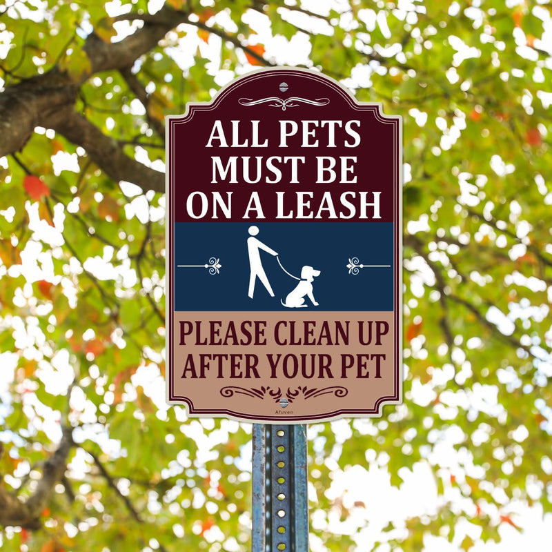 All Pets Must Be On A Leash Please Clean Up After Your Pet Signs No Dog Poop Pee 12" x 18" Metal Rust Aluminum Waterproof Easy Mounting Outdoor Use 2 Pack