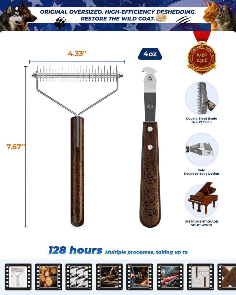 Extra Large 2-Sided Undercoat Rake for Dogs & Cats, Dog Brush for Shedding Remove Mats, Dematting Comb, Safe & Gentle Grooming Brush for German Shepherds Medium to Long-Haired Pets (Walnut Handle) XL - 14/27 Teeth - Walnut (Most Popular) - PawsPlanet Australia