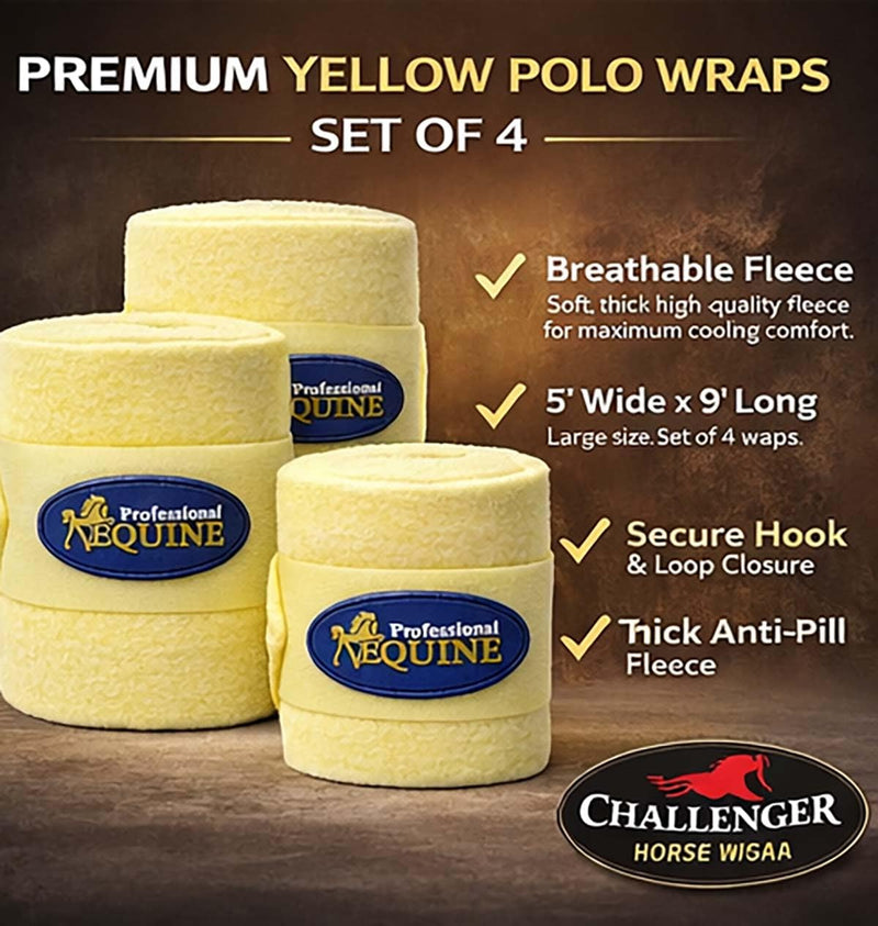 Horse Tack Grooming Leg Protection Polo Wrap Set of 4 Soft Fleece Yellow 95R09YL