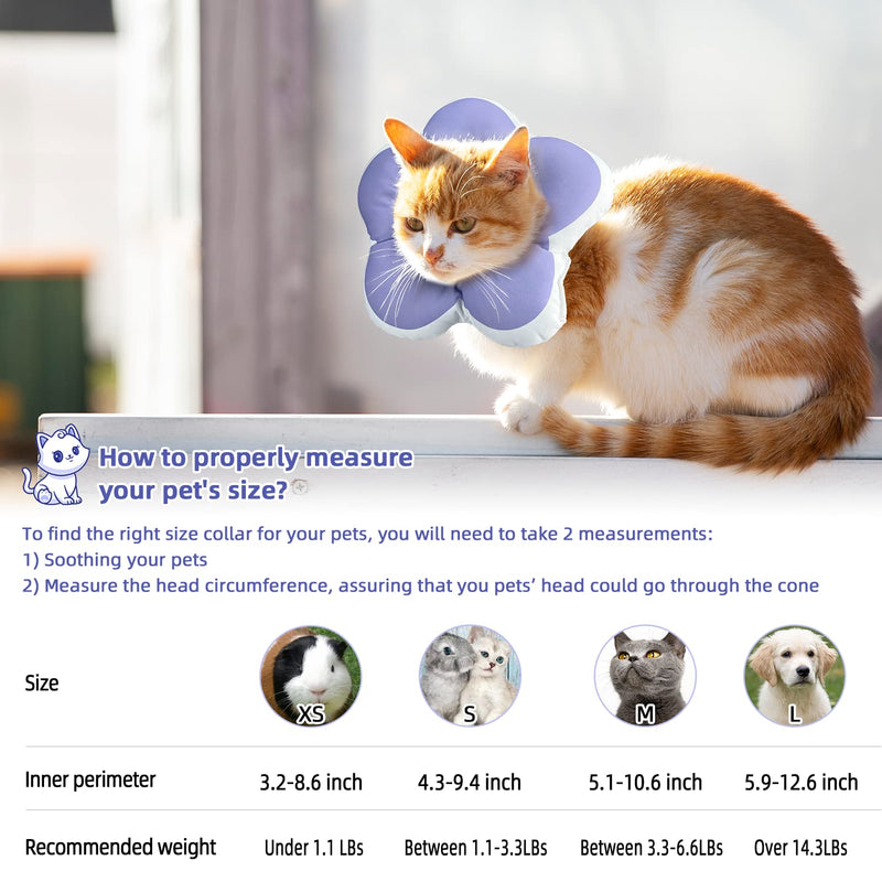 Cat Cone Collar,Cute Flower Waterproof Elizabethan e Collar for Cat and Small Dog Anti-Bite Lick Wound Healing Protective Neck Cone After Surgery Recovery Collar for Small Pet,All-Season Style S (Between 1.1-3.3 lb.) Purple