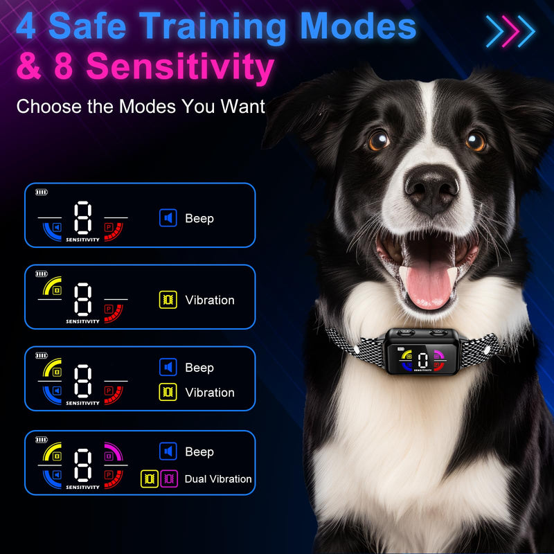 No Shock Rechargeable Dog Bark Collar with 8 Adjustable Sensitivity, Smart Anti Barking Collar with Beep and Vibration Modes for Large Medium Dogs (Black) Q11V-black - PawsPlanet Australia