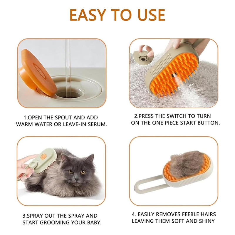 4 in 1 Cat Steam Brush,cat brushes for indoor cats,Rechargeable Steam Cat with Steam,Anti-Static Steam Pet Brushes for Dogs Cats(Khaki) - PawsPlanet Australia
