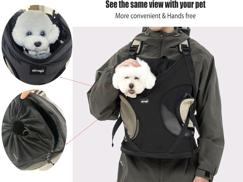 NATUYA Dog Front Carrier, Pet Carrier Front-Pack for Small Dog Puppy Cat, Travel Hiking Waterproof Lightweight Pet Bag, Padded Bottom Mat & Zip Pockets (Black) Black - PawsPlanet Australia