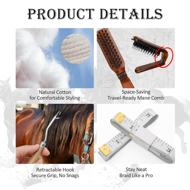 Horse Braiding Kit – 11PCS Equestrian Mane & Tail Grooming Set with Braiding Yarn, Rug Hook, Mane Comb, Seam Ripper, Measuring Tape & Storage Bag – Horse Show Grooming Essentials, Easy for Beginners - PawsPlanet Australia