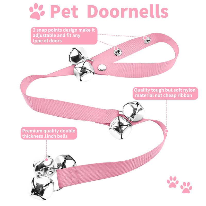 3 Pack Dog Doorbells, Pet Training Bells for Go Outside Potty Training and Communication Device Large Loud Dog Bell Cat Puppy Interactive Toys Adjustable Strap Door Bell (Pink) Pink