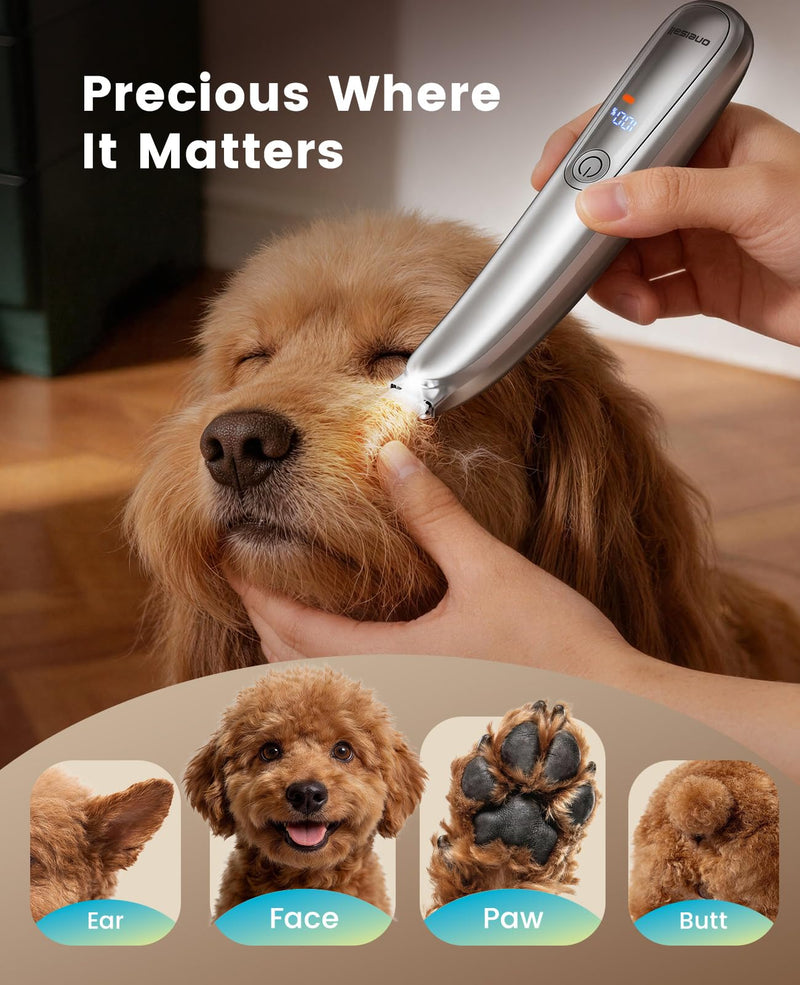 oneisall Upgraded Dog Paw Trimmer with 2-Speed, LED Light, Low Noise, Curved Blade for Precision Trimming, Rechargeable 19mm Paw Trimmer for Dog/Cat Paws, Eyes, Ears, Face, and Rump