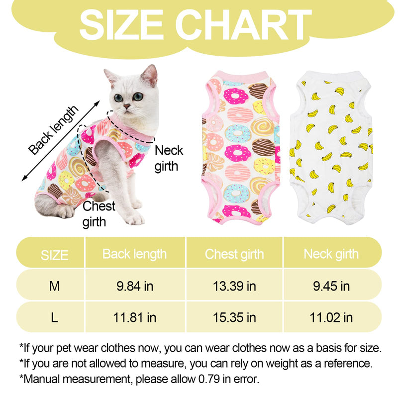 Cat Recovery Suit for Abdominal Wounds or Skin Diseases, 2 PCS Cat Surgery Recovery Suit Breathable E-Collar Alternative for Small Medium Pets After Surgery Wear, Banana and Donut, L