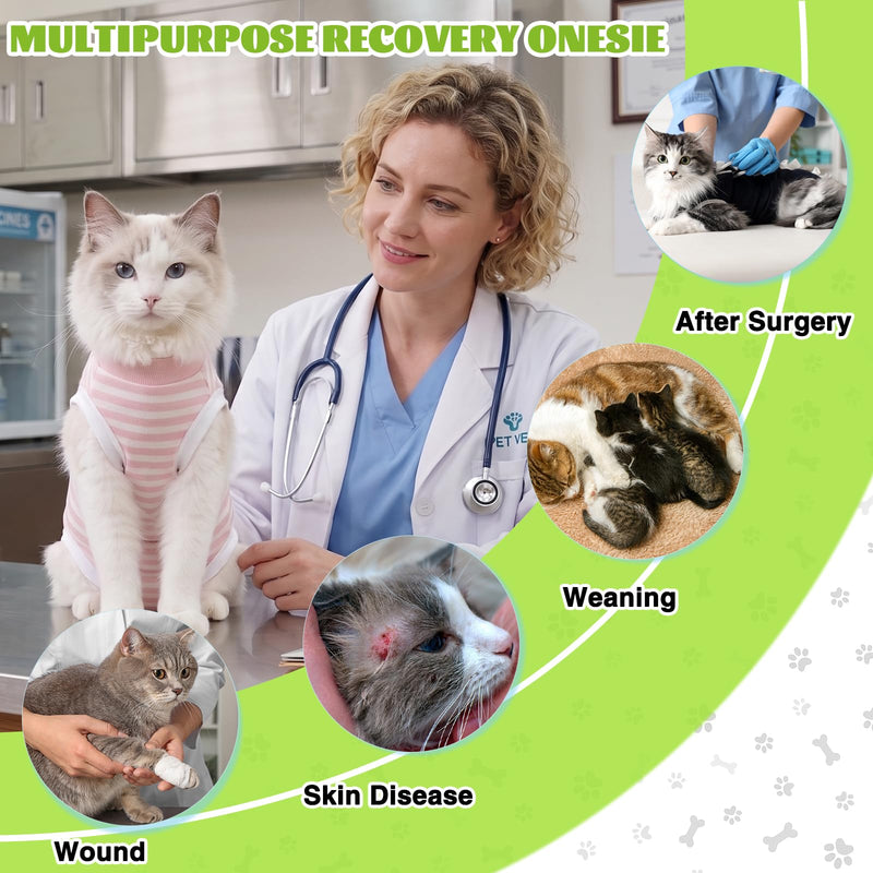 Cat Surgery Recovery Suit for Female Spay Male Neuter, Anti Licking Surgical Onesie for Skin Diseases, Soft Breathable Bodysuit Shirt Pajamas for Abdominal Wound, E-Collar & Cone Alternative Pink Small