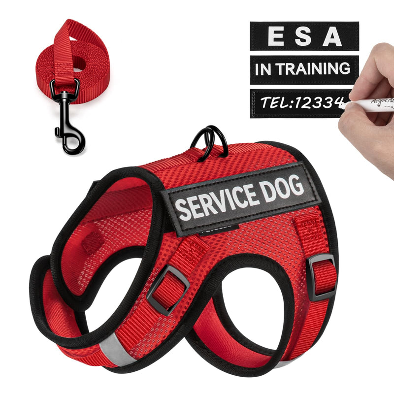 FAYOGOO Service Dog Vest for Small Dogs - Air Mesh Breathble Emotional Support Animal Vest with DIY Removable Patches - Puppy Harness and Leash Set Adjustable Neck and Chest Red Medium