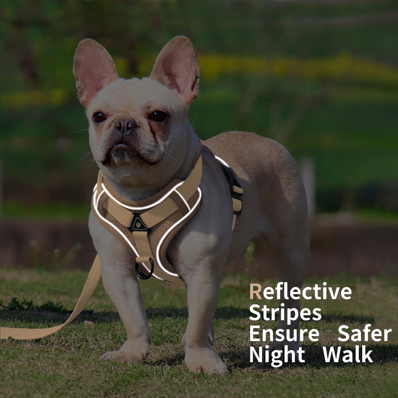 No Pull Dog Harness with Leash Set for Small Sized Dog, Reflective Adjustable No Choke Front Clip Cat Vest Harness with Breathable Mesh, Comfortable Soft Padded Pet Vest, Brown M M (Neck 8.42-12.75'' Chest 8.42-14.72'') - PawsPlanet Australia