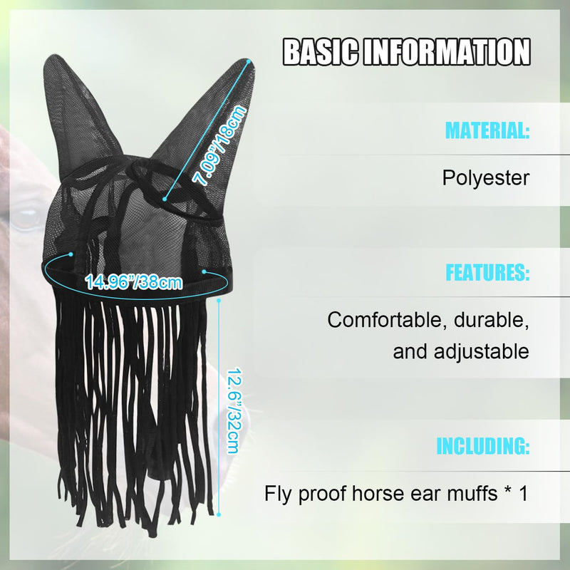 La La Pet Breathable Mesh Horse Fly Mask Protective Face Cover with Ears and Nose Fringe Super Comfort Protector Defender Soft on Skin Equestrian Supplies in Summer