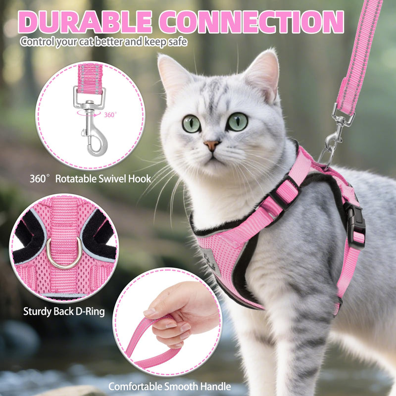 PUPTECK Cat Harness and Leash Set Escape Proof Reflective Cat Walking Harness Adjustable Soft Breathable Mesh Vest for Small Pets, Light Pink, L L (NECK 14"-18", CHEST 18"-26.5")