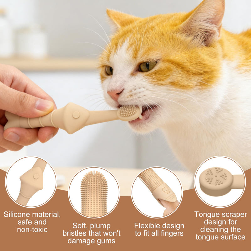 MINGBOLIN 4-Piece Toothbrush for Pets Set, Silicone Dog Toothbrush + Finger Toothbrush for Dogs & Cats - Gentle Toothbrush Dog for Plaque Removal, Oral Hygiene