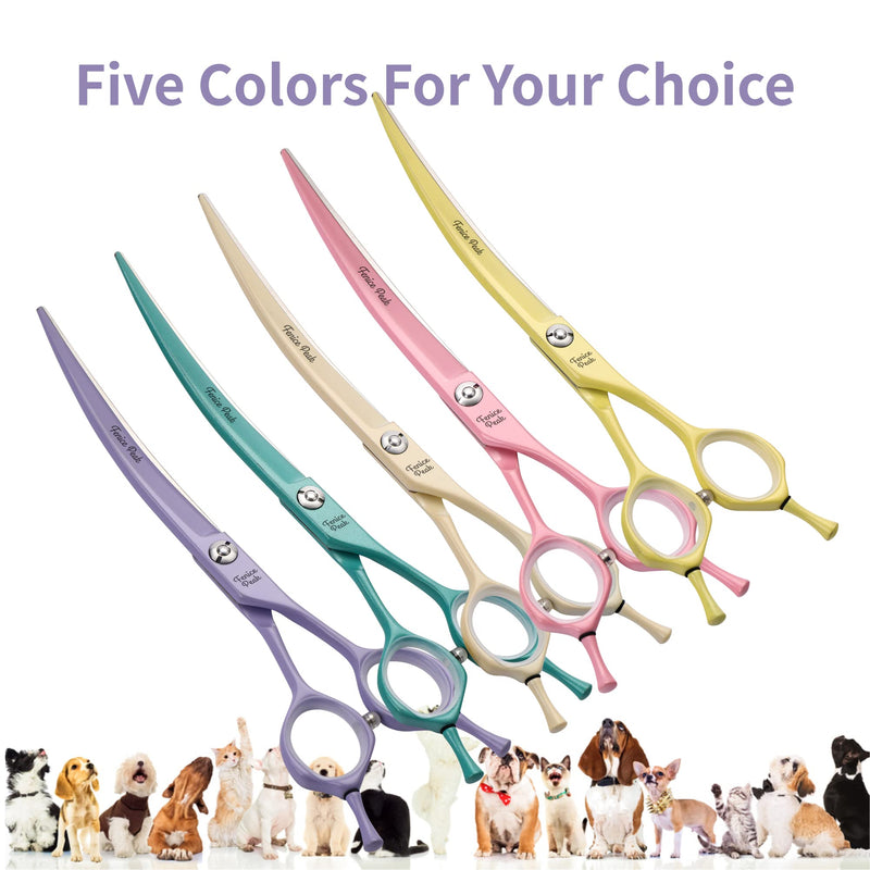 Fenice Peak Curved Dog Grooming Scissors with Pink Color Coating 440C Stainless Steel Pet Grooming Bending Shears Sharp and Durable Comfortable Engonomic Handle Curved Scissor - PawsPlanet Australia