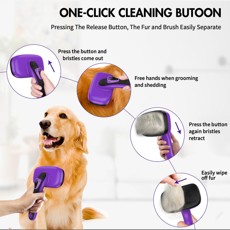 3PC Dog Brush Kit - Self-Cleaning Slicker Brush with Bath Brush & Undercoat Rake | Deshedding Tools for Large - Small Dogs & Cats, Professional Pet Grooming Set for Heavy Shedding, Purple 3 PCS Purple - PawsPlanet Australia