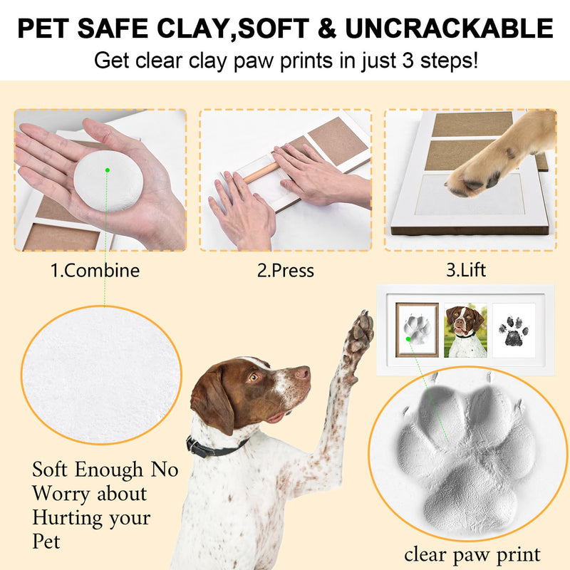Dog Paw Print Kit Keepsake, Pet Paw Print Impression Kit with No Toxic Clay and No Mess Ink Pad, Wood Dog Memorial Picture Frame, Dog Memorial Gifts for Dog Lovers White - PawsPlanet Australia