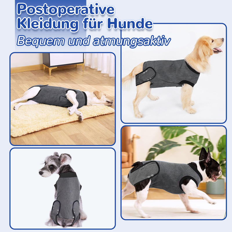 Grantop Dog Bodysuit After Op, Breathable Wound Protection Suit for Dogs, Dog Castration Body, Recovery Suit with Fastening, Alternative to Dog Cones L gray