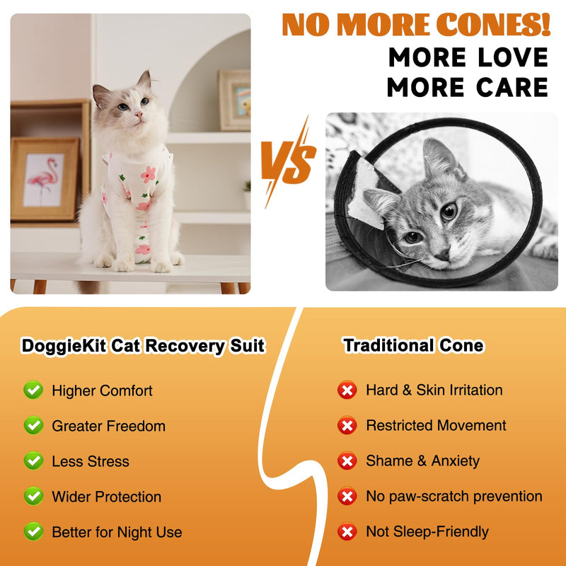 Cat Surgery Recovery Suit, Anti Licking Postoperative Onesie with Roll-Up Design, Soft Breathable Bodysuit Shirt for Female Spay Male Neuter Abdominal Wound Kitten E-Collar Cone Alternative Flower L
