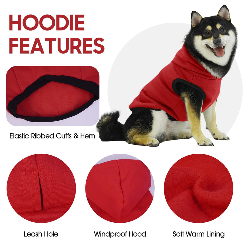 ROZKITCH Dog Hoodie,Winter Dog Fleece Sweaters Pet Warm Sweatshirt Pet Pullover Dog Clothes with Leash Hole Soft Warm Christmas Outfit Puppy Vest for Medium Dogs French Bulldog Clothes Red M M(Chest: 22"-25"; Back:13.7")