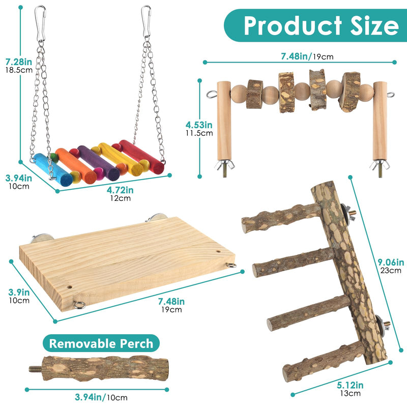 4 Pcs Bird Perch with Swing, Parrot Perches Platform with Chew Blocks, Natural Climbing Ladder Bridge Colorful Hammock for Budgies, Cockatiels, Lovebirds, Finches 4 in 1 - PawsPlanet Australia