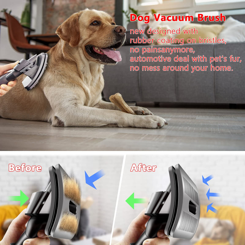 Set of 3 Groom Tool Pet Vacuum Attachment, TEPULAS Dog Vacuum Brush Compatible with Dys0n V15 V12 V11 V10 V8 V7 Vacuum Cleaners with Trigger Lock and Extended Vacuum Hose for Medium Large Cats Dogs