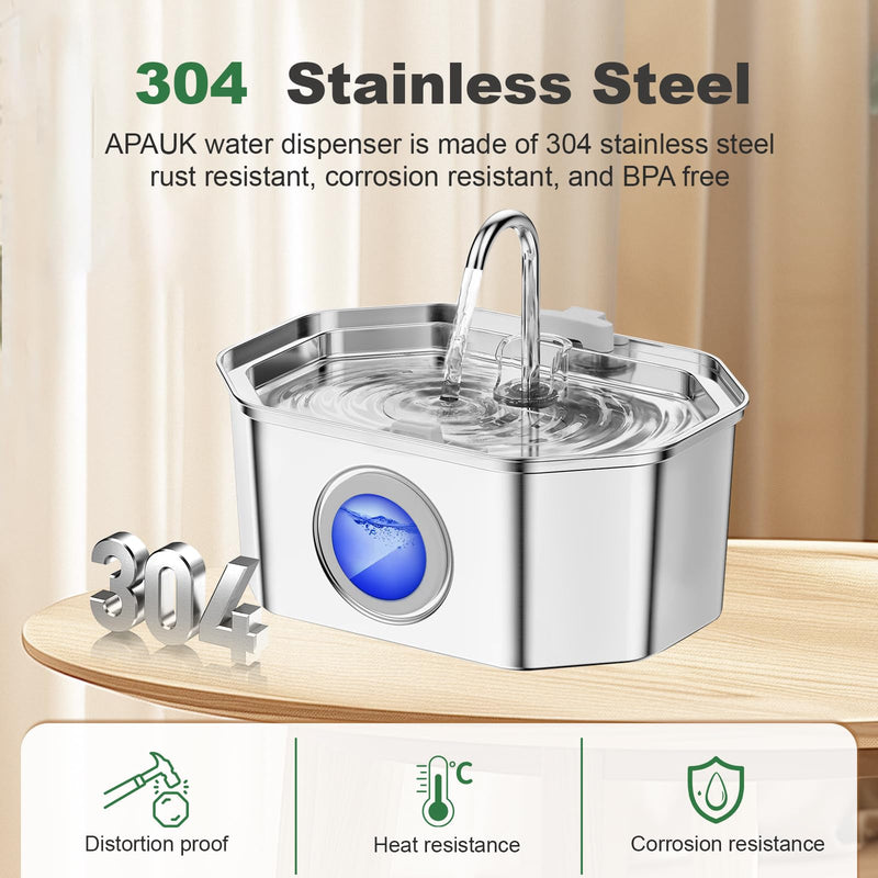 Cat Water Fountain Stainless Steel 108oz/3.2L, APAUK Automatic Pet Fountain Dog Water Dispenser with Water Level Window, Quiet Cat Fountain for Drinking, Inside with Replacement(4 Filters&4 Sponges) Cat Fountain 4 Filters + 4 Sponges - PawsPlanet Australia
