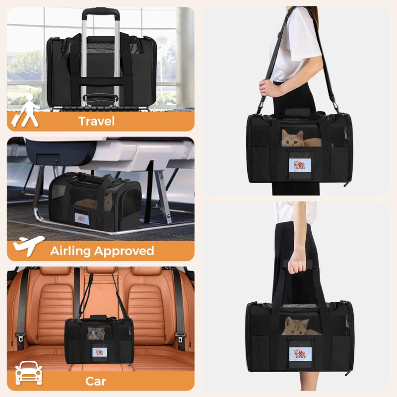 Cat Carrier, Dog Carrier for Small Dog Medium Cats,Pet Travel Bag Puppies up to 15 Lbs,TSA Airline Approved Cat Carrier Soft Black - PawsPlanet Australia