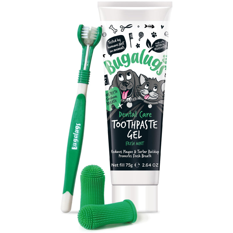 Bugalugs Dog and Cat Dental Care Kit: Toothpaste, 2 Finger Cat Toothbrushes, Dog Toothbrush for Plaque Removal and Fresh Breath 1 count (Pack of 1)